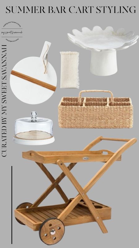 Kathy Kuo home outdoor summer bar cart styling ideas! I’m loving this teak cart and rattan glassware holder. The cloche keeps food fresh and the bugs away from your food! The scalloped pedestal tray is my new favorite home decor piece and I can’t wait to style with it all
Over my house! 

#LTKSeasonal #LTKHome