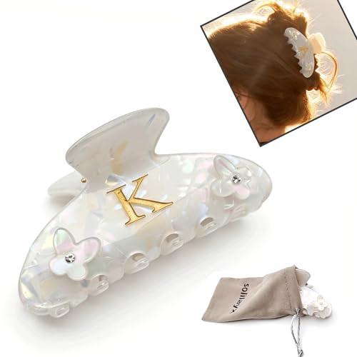 solilayx Iridescent Pearl Hair Claw Clip with Butterfly & Initial Charm, Fashionable Acrylic Hair Accessories for Women | Amazon (US)