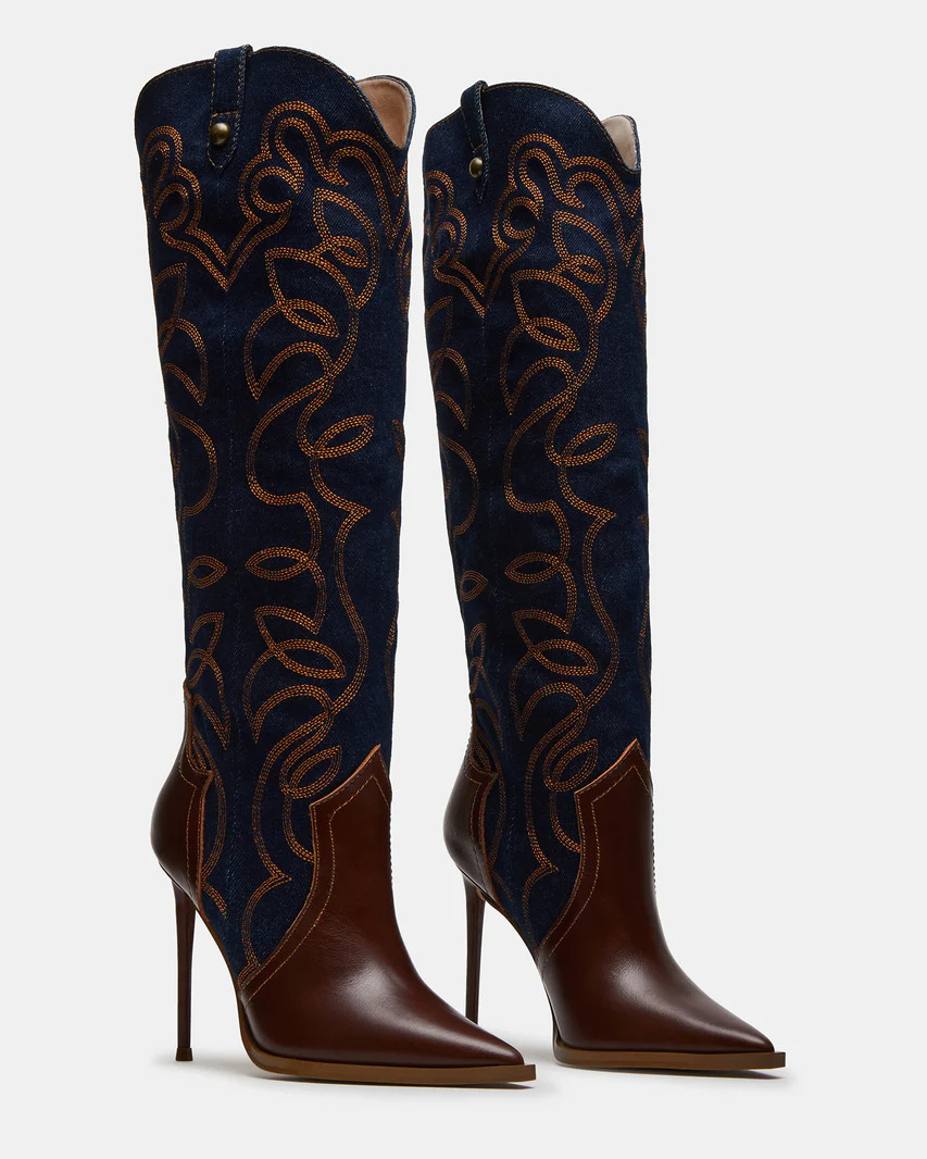 TYRANT Denim Multi Western Stiletto Boot | Women's Boots | Steve Madden (US)