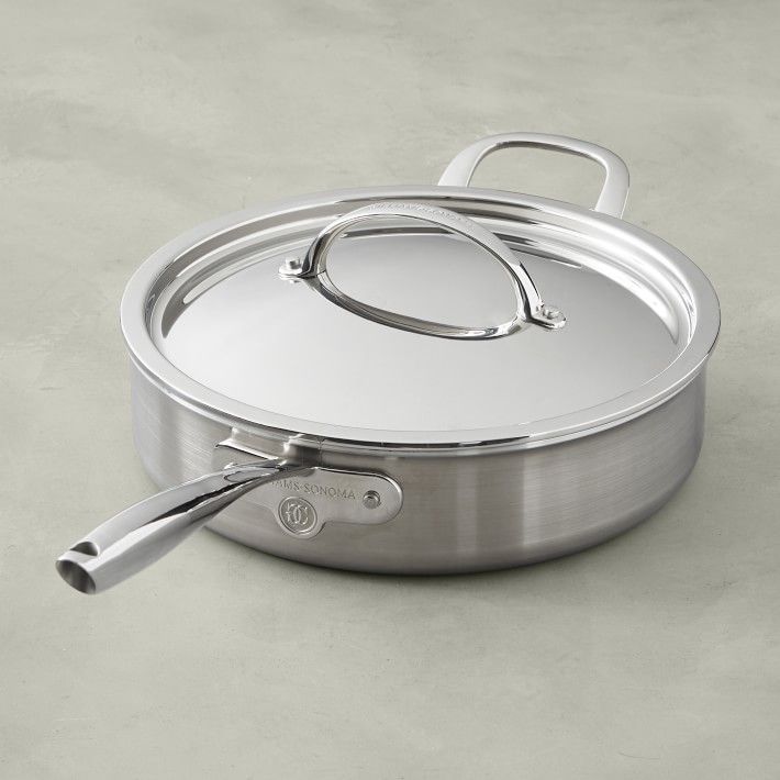 Williams Sonoma Signature Thermoclad™ Brushed Stainless-Steel Saute Pan, 4 1/2-Qt. | Williams-Sonoma