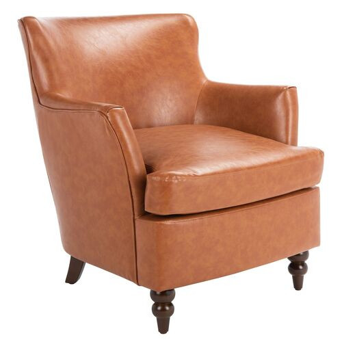 Beau Accent Chair - Cognac Faux Leather - Brown, Comfortable, Durable, Cushioned | One Kings Lane