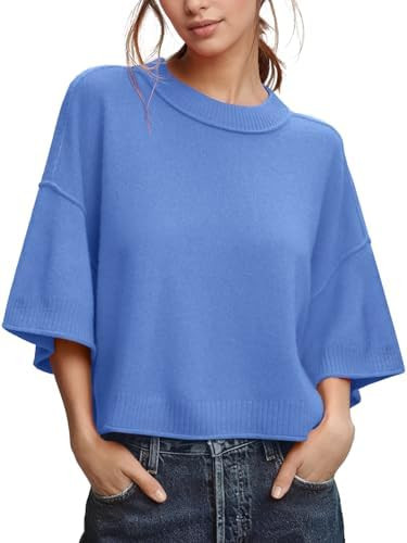 ZDC Women's Oversized Sweaters Summer 3/4 Sleeve Casual Cropped Tops Lightweight Loose Fit Knit P... | Amazon (US)
