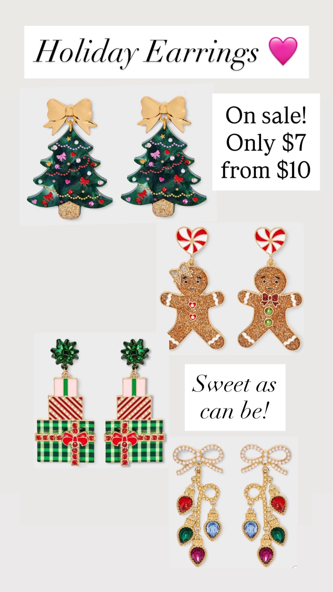 Holiday earrings are on sale! Only seven dollars from $10!!! 

#LTKSaleAlert #LTKHoliday