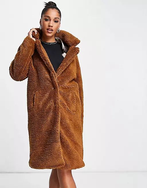 Threadbare Bear oversized teddy coat in tan | ASOS (Global)