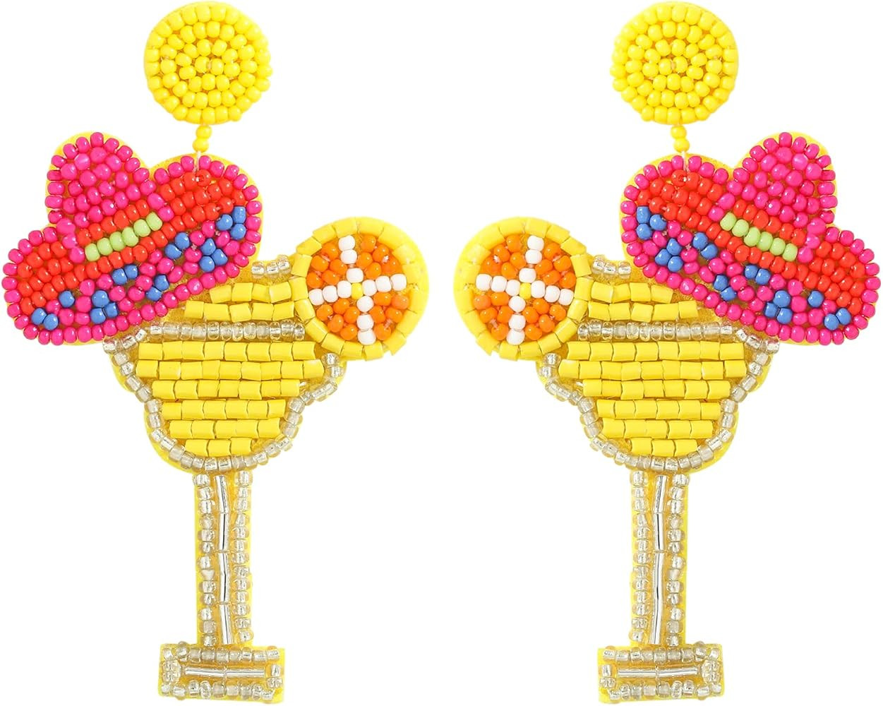 Dvacaman Fashion Cute DIY Beaded Cocktail Wine Glass Earrings for Women Colorful Handmade Bead Drop  | Amazon (US)