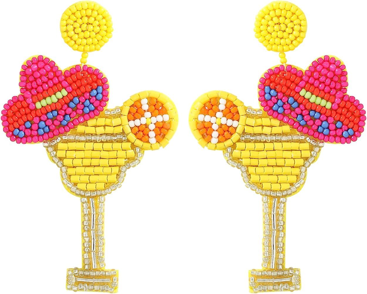 Dvacaman Fashion Cute DIY Beaded Cocktail Wine Glass Earrings for Women Colorful Handmade Bead Drop  | Amazon (US)