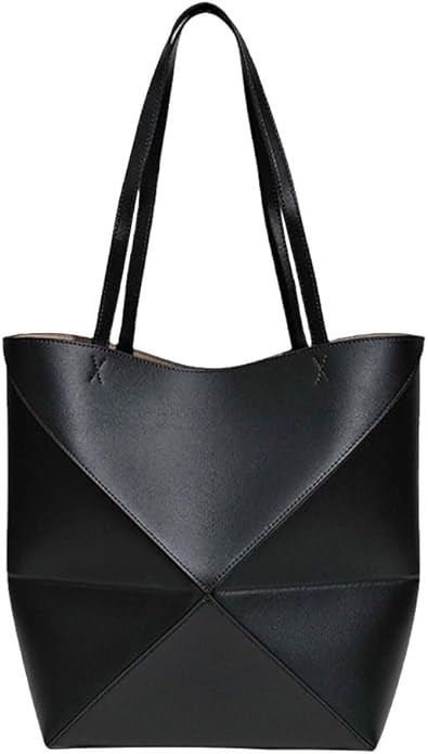 Genuine Leather Tote Bag for Women，Foldable Geometric Work Handbag，Puzzle Large Capacity Bags... | Amazon (US)