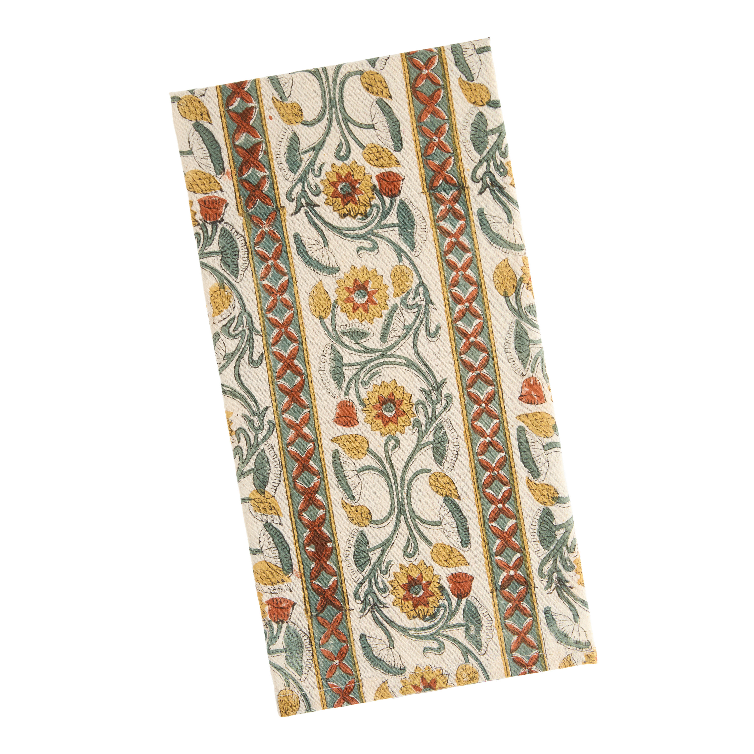 Terracotta and Blue Floral Block Print Kitchen Towel | World Market