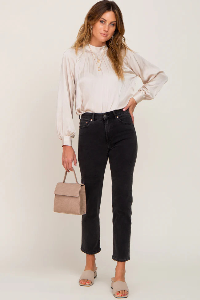 Beige Satin Long Sleeve Blouse | PinkBlush Maternity