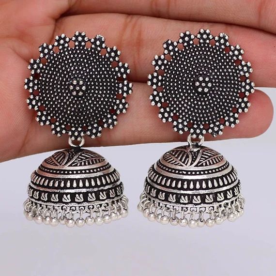 Bollywood Oxidised Silver Plated Handmade Women Jhumka Jhumki Earrings Jewelry | Etsy (US)