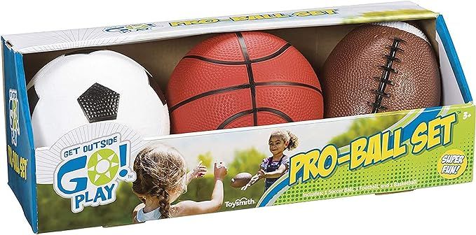 Toysmith Get Outside GO! Pro-Ball Set, Pack of 3 (5-inch soccer ball,6.5-inch football and 5-inch... | Amazon (US)