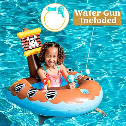 Sloosh Inflatable Pirate Boat Pool Float for Kids with Built-in Water Gun, Inflatable Ride-on Flo... | Amazon (US)