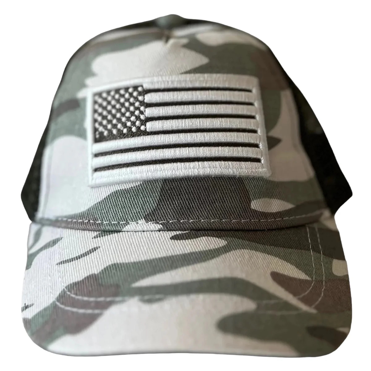 American Flag Kids Trucker Hat, Battleship Green Camo | SpearmintLOVE