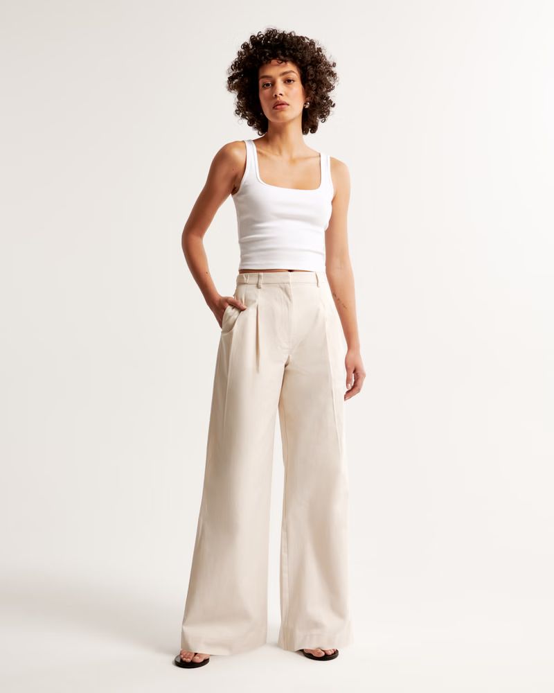 Utility Tailored Wide Leg Pant | Beige Pants | Tan Pants Outfit | Tan Wide Leg Pants Outfit | Abercrombie & Fitch (US)
