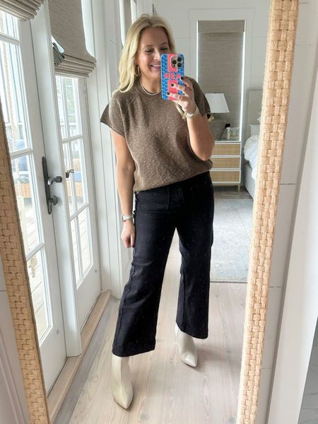 Can’t quit these black front pocket jeans. Wearing size 26. This muscle tee sweater is so cute too. Wearing size small. Code FANCY10 for 10% off 

#LTKstyletip #LTKSeasonal #LTKsalealert