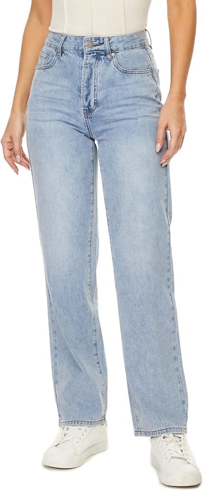 MYOURSA Straight Leg Jeans for Women High Waisted Relaxed Fit Button Fly Distressed Boyfriend Mom... | Amazon (US)