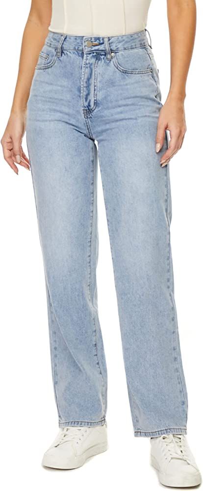 Straight Leg Jeans for Women High Waisted Relaxed Fit Button Fly Distressed Boyfriend Mom Jeans | Amazon (US)
