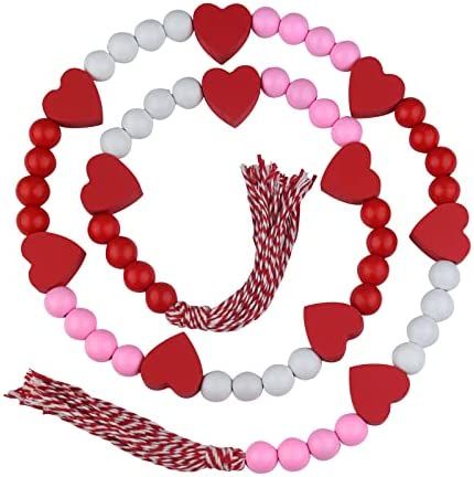 Valentines Day Decor, DECSPAS Pink Red White Wooden Beads Garland Valentines Day Decoration, Hear... | Amazon (US)