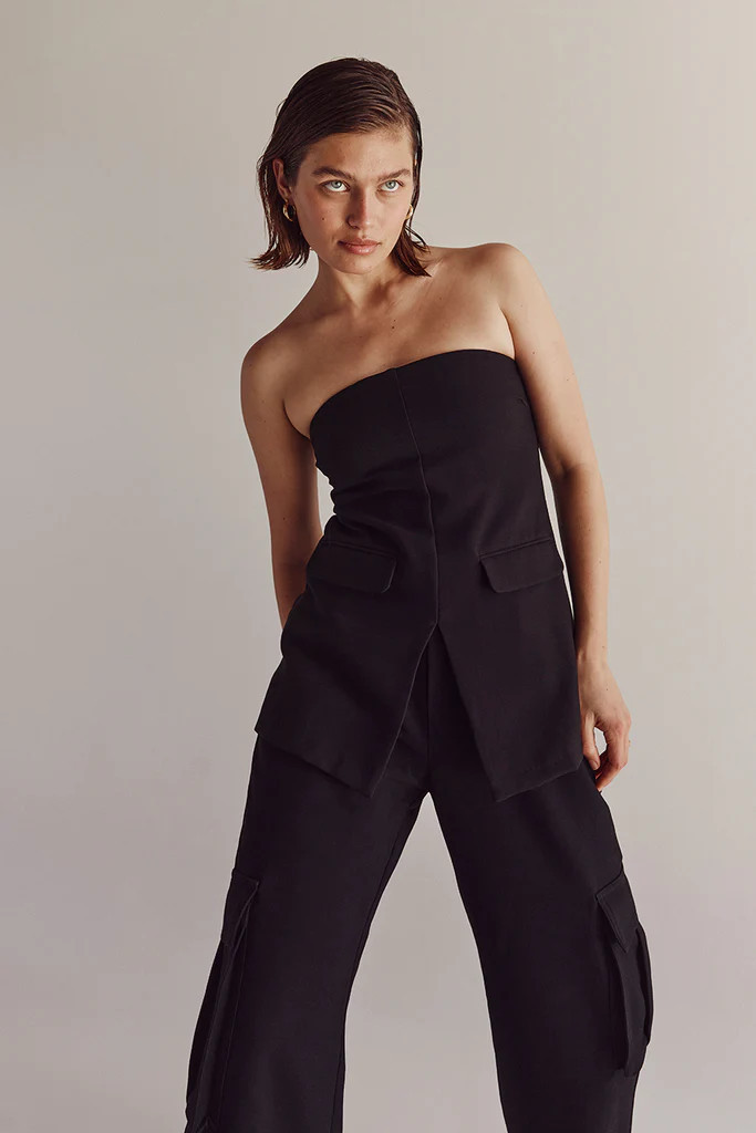 WILLA BLACK STRAPLESS TOP | DISSH