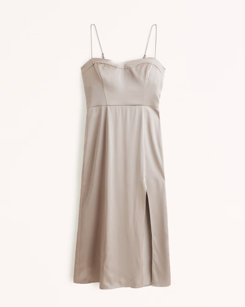 Satin High-Slit Midi Dress | Abercrombie & Fitch (US)