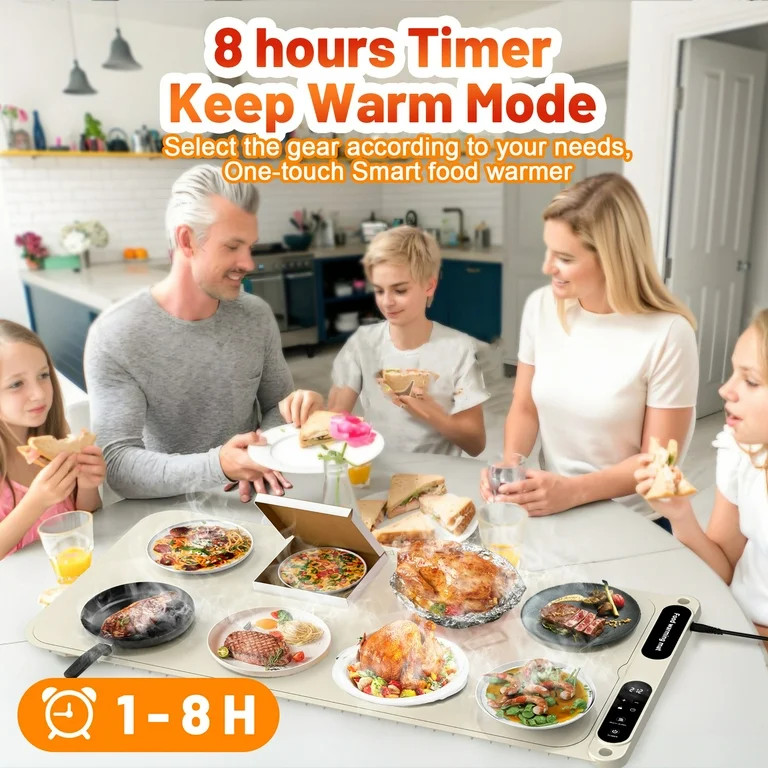 Warming Mat for Food, Large Electric Warming Tray with 7 Temperature Controls ,8 Timer Settings &... | Walmart (US)