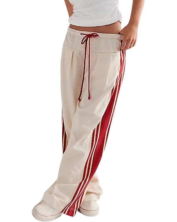 Hongsui Women's Wide Leg Pants Drawstring High Rise Side Striped Slouchy Palazzo Pants with Pocke... | Amazon (US)