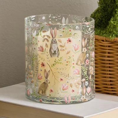 Botanical Bunnies Glass Hurricane, Green/Brown, 5.12H x 4.53 | Kirkland's Home | Kirklands