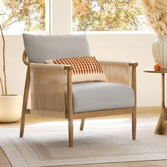 CHITA Braid Accent Chair, Modern Armchair with Solid Wooden Armrest for Living Room and Bedroom, ... | Amazon (US)