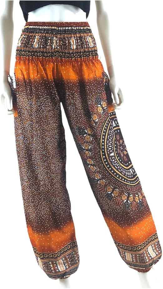 Kraft4Life | Women Smocked Waist Baggy Bohemian Boho Hippie Yoga Harem Pants 2Pockets | Amazon (US)