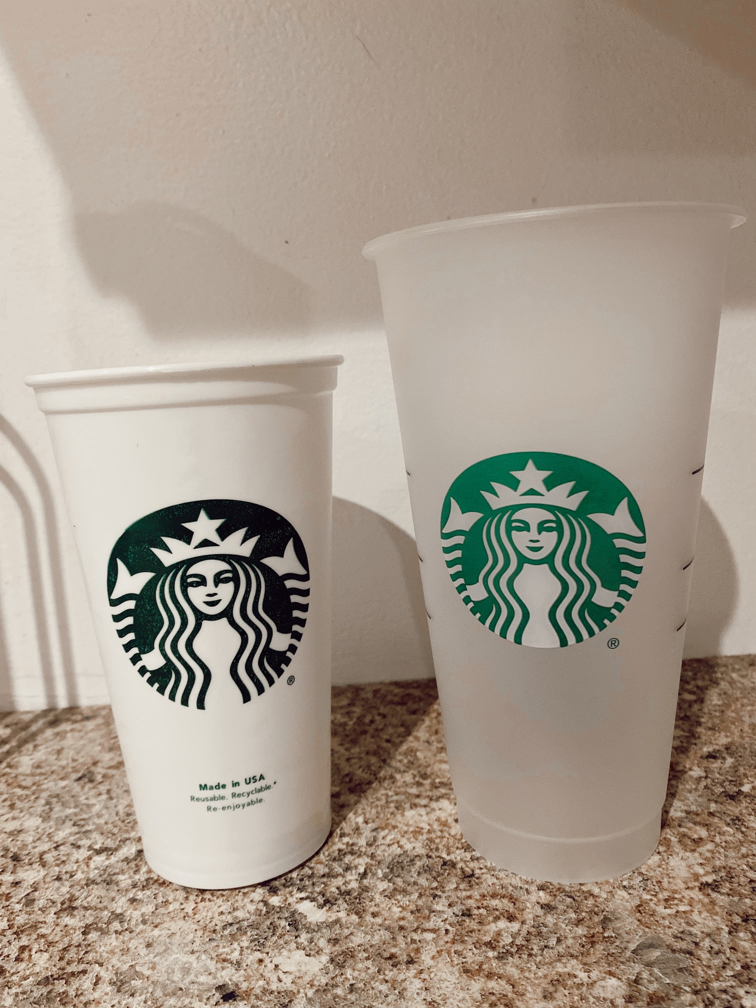 Starbucks 2 Pack Reusable Venti Frosted Cold Cup With Lid and Green Straw  w/Stopper, 24 fl.oz.