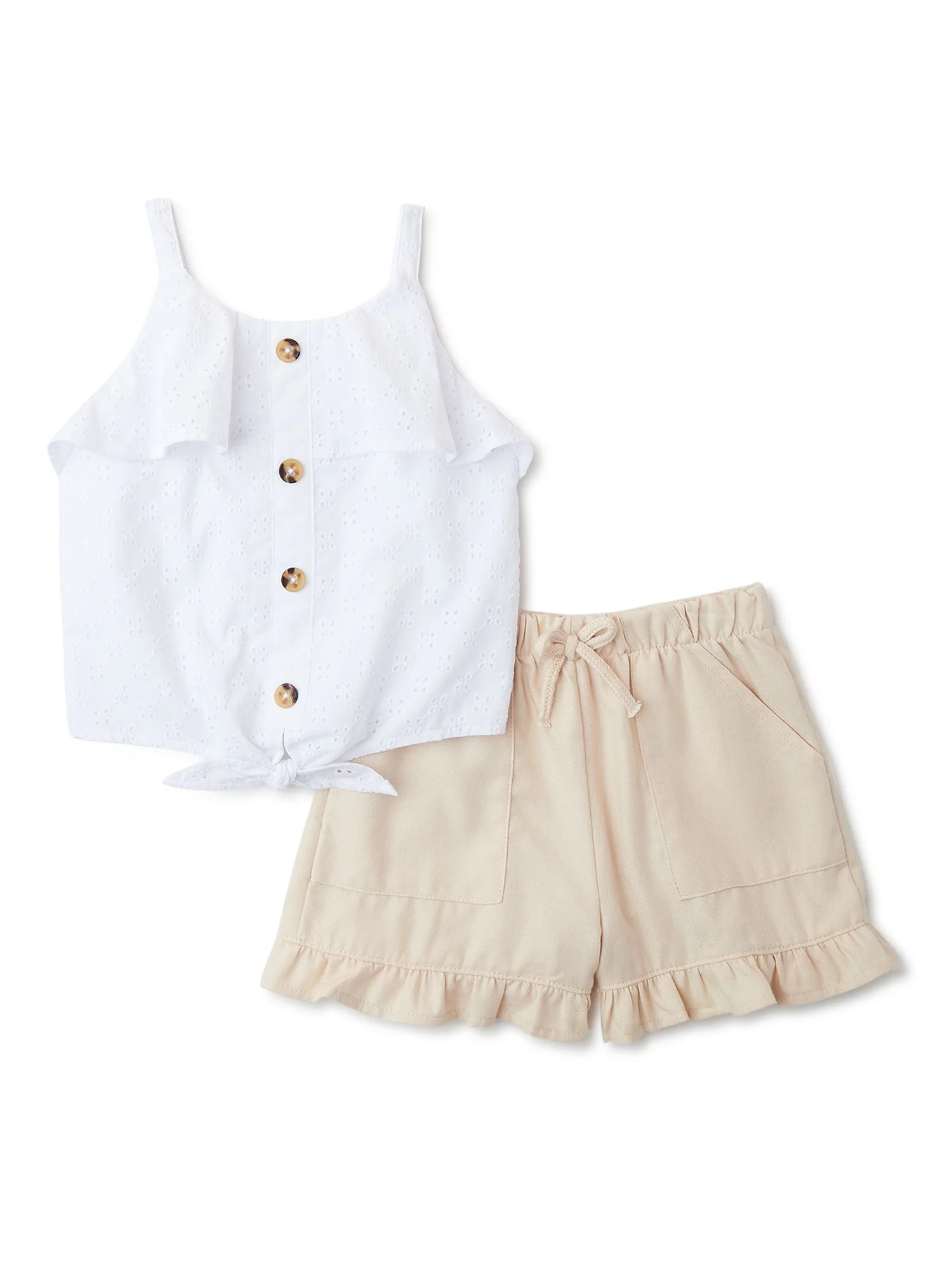 Wonder Nation Baby and Toddler Girl Tank and Shorts Outfit Set, 2-Piece, Sizes 12 Months-5T | Walmart (US)