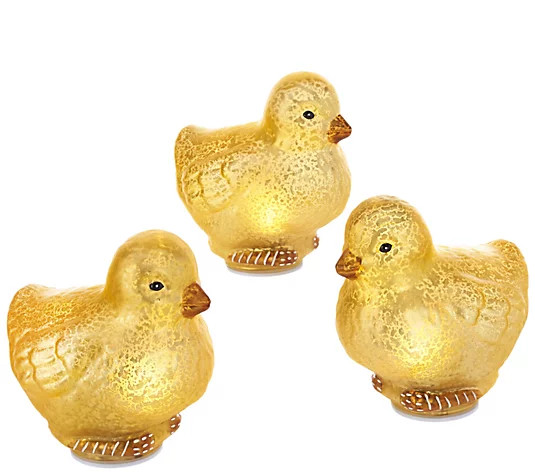 Set of 3 Lit Frosted Glass Chicks by Valerie | QVC