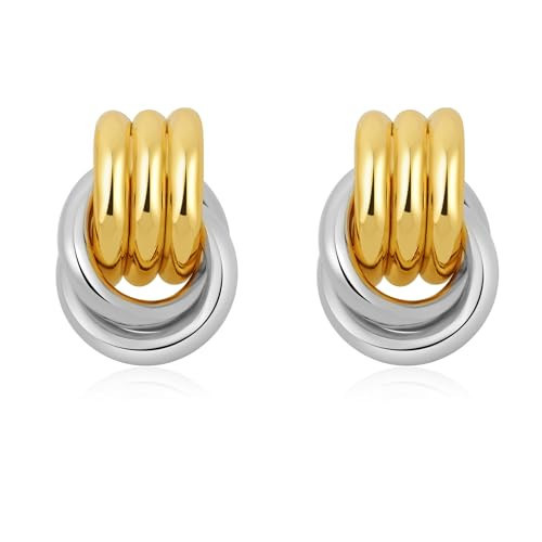 SHERLOVE Two Tone Gold Silver Plated Knot Earrings for Women Chunky Statement Drop Dangle Mixed Metal Earrings Lightweight Hypoallergenic Fashion Jewelry | Amazon (US)