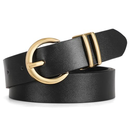 WHIPPY Women Leather Belt Fashion Design belt Gold Buckle Ladies Belt for Jeans Pants Dresses | Amazon (US)