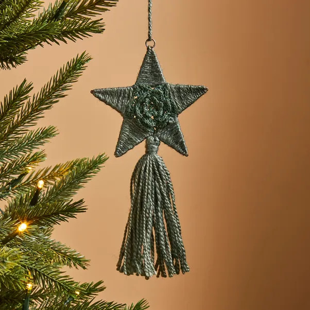 Green Star Hanging Decoration With Tassel | Dunelm (migrated)
