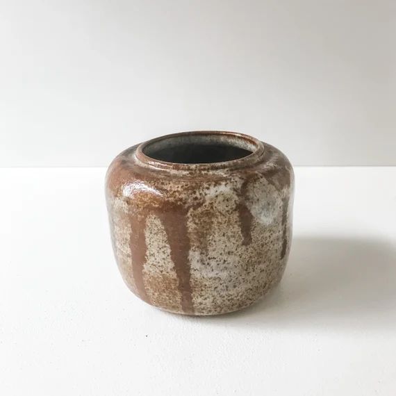 Vintage Pottery Vase, Brown Glaze with Drip Pattern | Etsy (US)