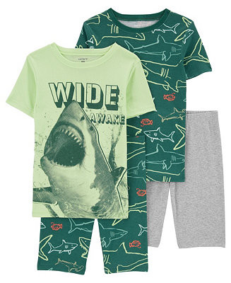 Little Boys Shark Print Pajama Set, 4 Piece Set | Macy's