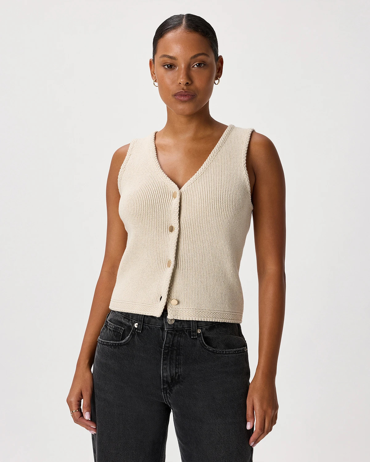 Quince | Women's V-Neck Sweater Vest in Ivory, Size XL, Organic Cotton | Quince