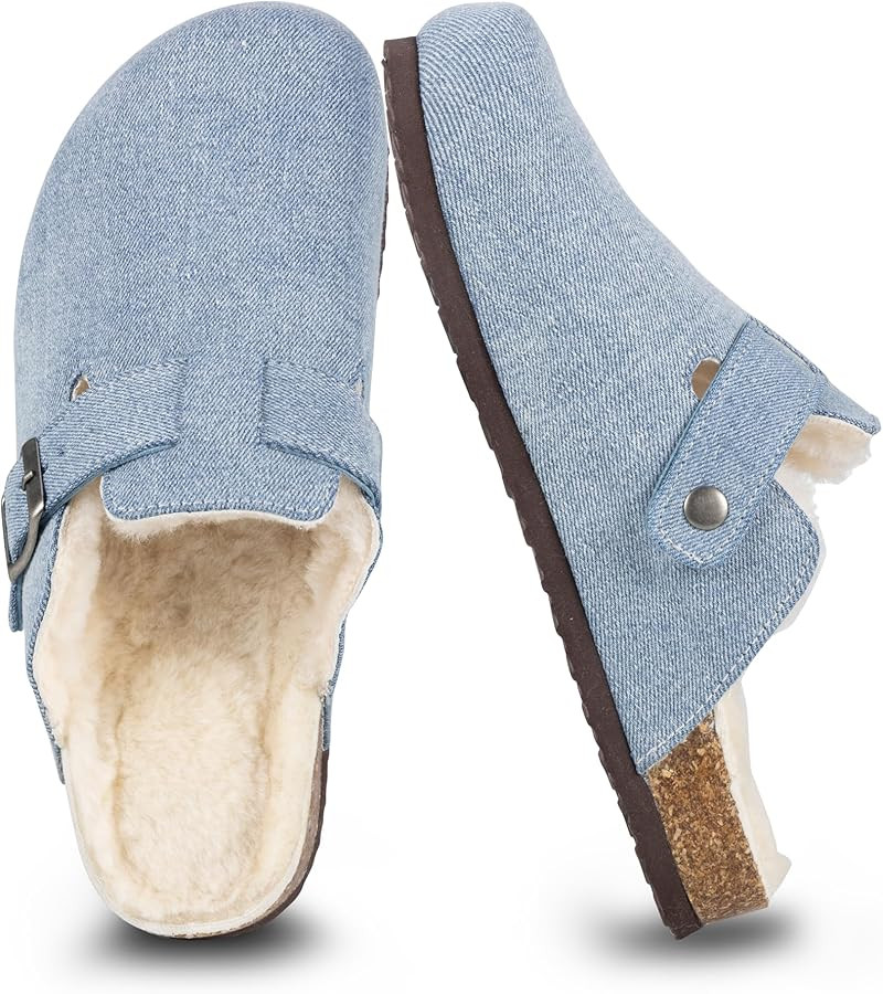 Women's Suede Clogs Slip-On Buckle Slides Leather Mules Cork Footbed Sandals Potato Shoes with Ar... | Amazon (US)