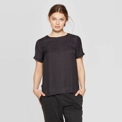 Women's Leopard Print Regular Fit Short Sleeve Crewneck T-Shirt - A New Day™ Black | Target