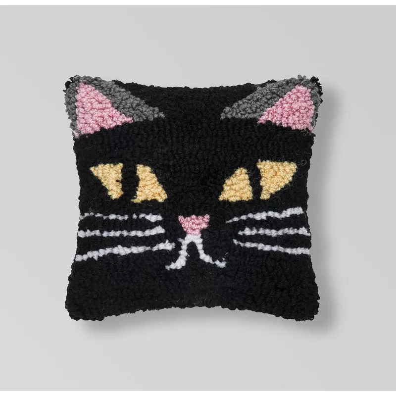 C&F Home 8" x 8" Spooky Cat Face Hooked Petite Halloween Throw Pillow | Target