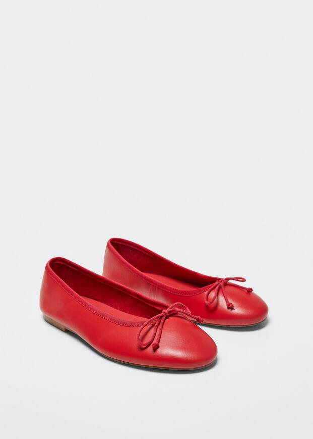 Bow leather ballerina -  Women | Mango USA | MANGO (US)