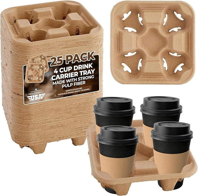 4 Cup Holders Drink Carrier 8-32 oz | 25 Cup Holder Tray Drink Carrier for Delivery Drinks Hot an... | Amazon (US)