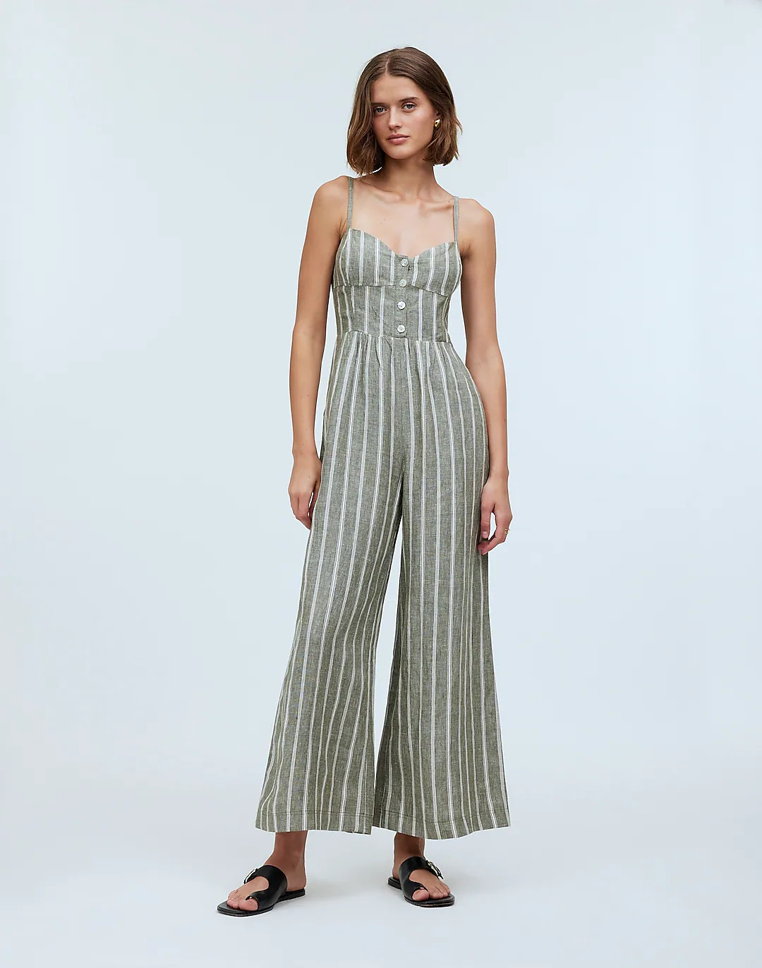 Sleeveless Wide-Leg Jumpsuit in Stripe 100% Linen | Madewell