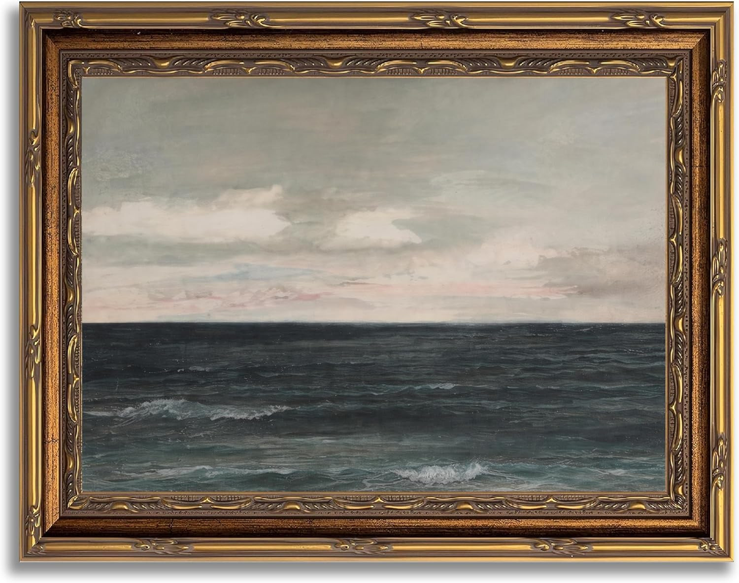Vintage Gold Framed Coastal Wall Art Seascape Painting Ocean Minimalist Pictures Landscape Artwork Shelf Decor for Living Room 11" x 9" | Amazon (US)