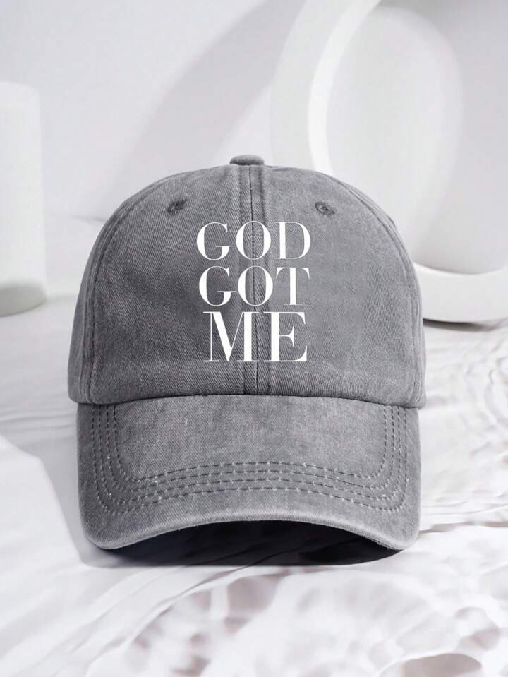 1pc Women's God Got Me Printed Washed Baseball Cap, Adjustable Outdoor Sun Protection Leisure Hat... | SHEIN