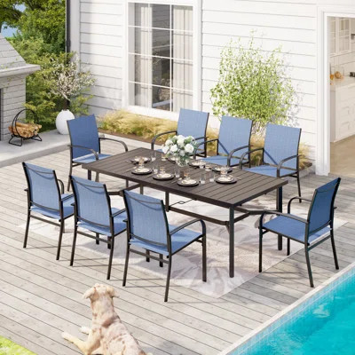 Sutiya Rectangular 8 - Person 82.6" Long Powder Coated Stainless Steel Dining Set | Wayfair North America