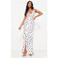 Tall White Polkadot Textured Frill Maxi Dress | PrettyLittleThing US