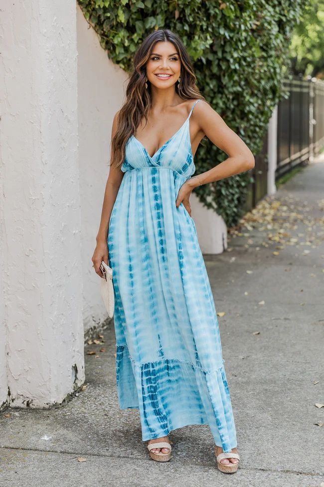 Totally Agreeable Blue Tie Dye Cami Maxi Dress FINAL SALE | Pink Lily