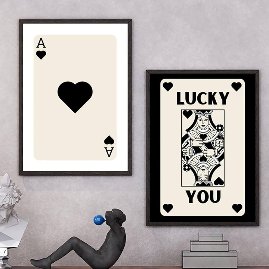 Trendy Retro Wall Art Blue and White Card Poster Lucky You Queen of Hearts Poster Trendy Aesthetic P | Amazon (US)